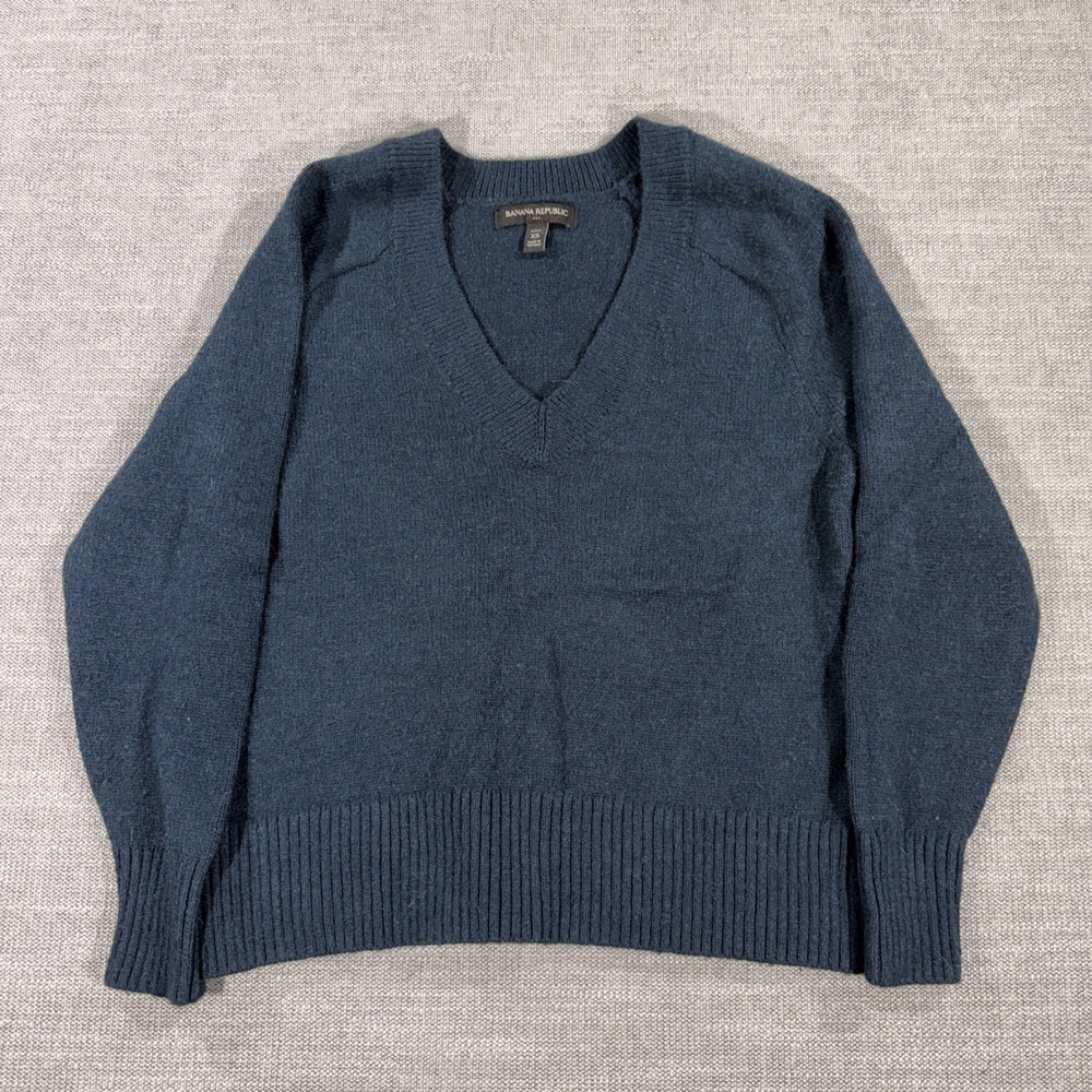 Banana Republic V-Neck‎ Sweater Womens XS Petite Navy Blue Excellent Raglan Knit